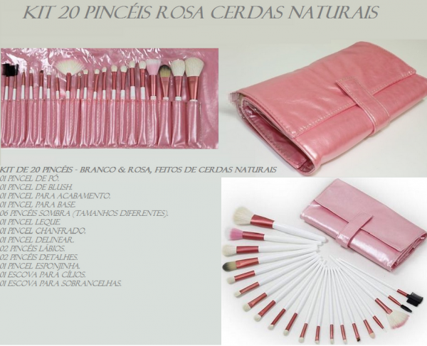 Kit Com 20 Pincéis Rosa